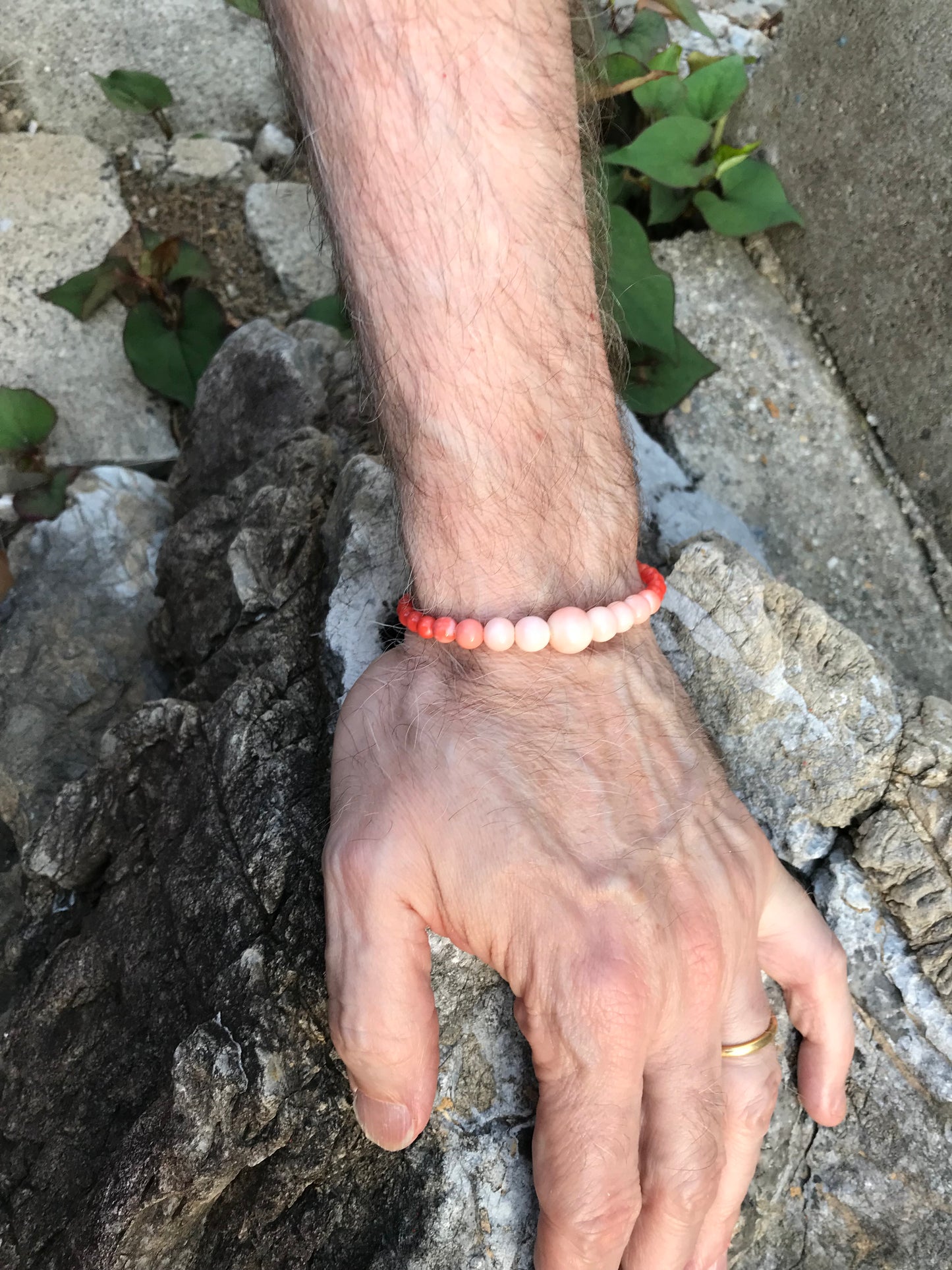 Extremely rare Momo coral color and size graduation Haorihimo bracelet