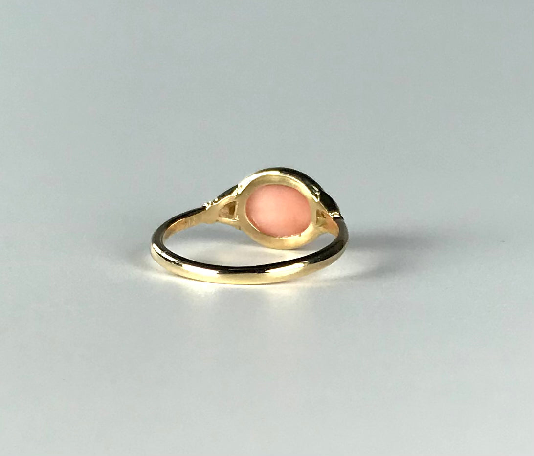 Angel skin coral solid 14K gold Lotus Ring