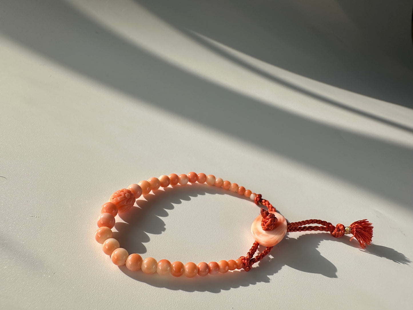 Angel skin Momo coral silk Haorihimo bracelet