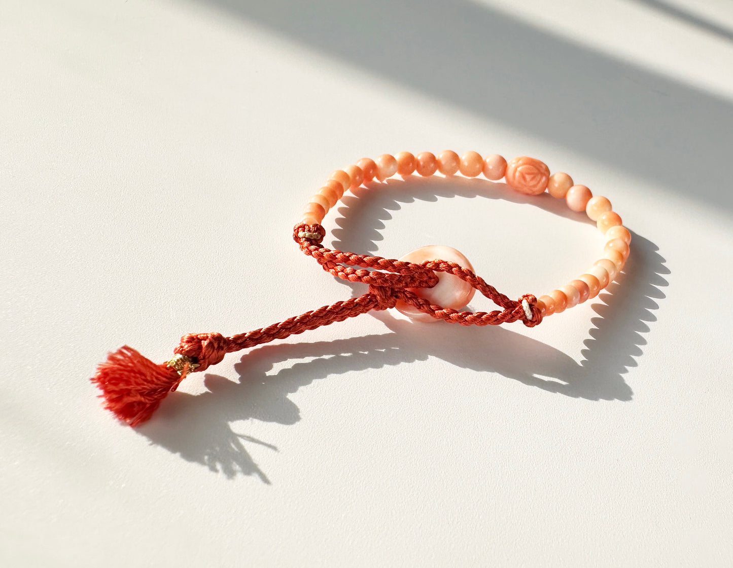 Angel skin Momo coral silk Haorihimo bracelet