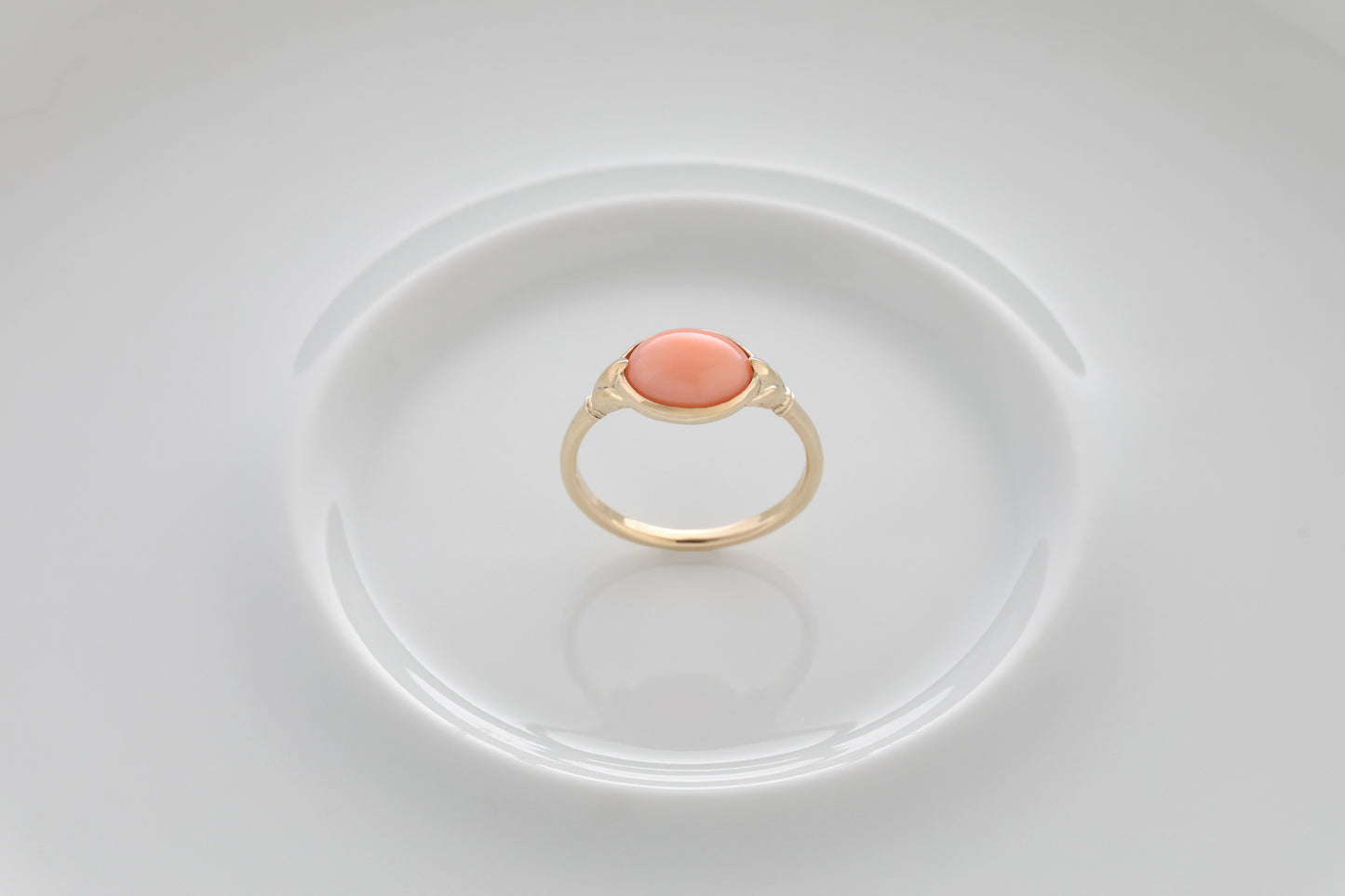 Angel skin coral solid 14K gold Lotus Ring