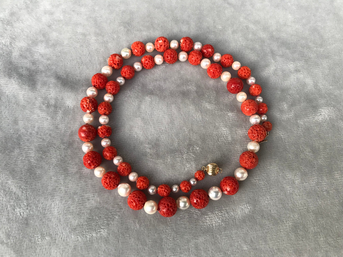 Extra large Red Sudama coral and Akoya Pearl Necklace