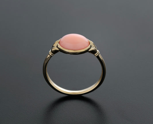 Angel skin coral solid 14K gold Lotus Ring