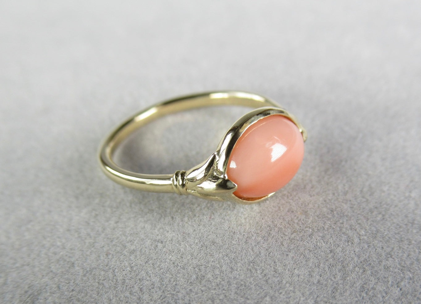 Angel skin coral solid 14K gold Lotus Ring