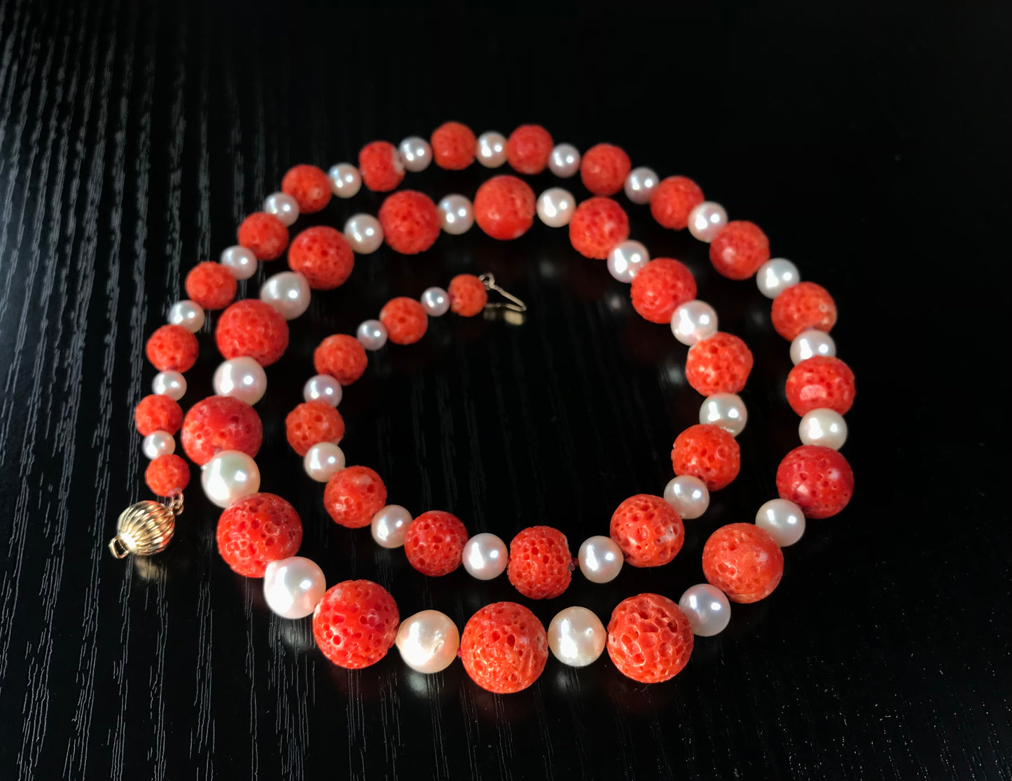 Extra large Red Sudama coral and Akoya Pearl Necklace