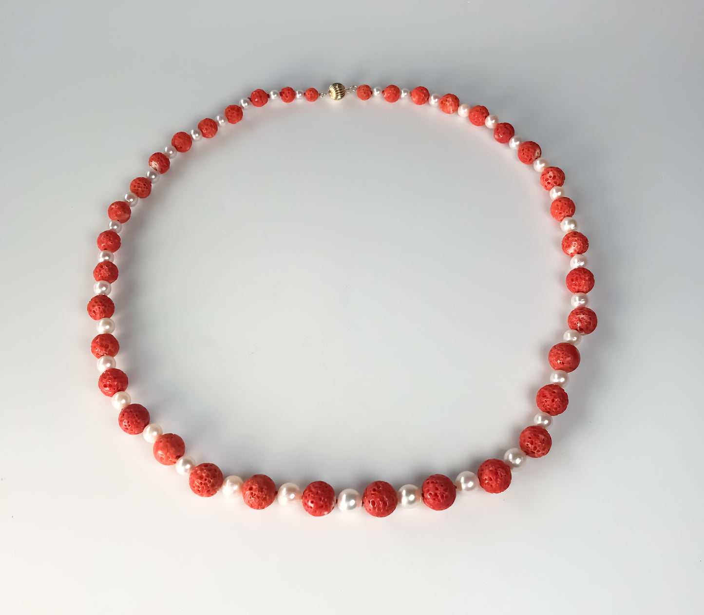 Extra large Red Sudama coral and Akoya Pearl Necklace