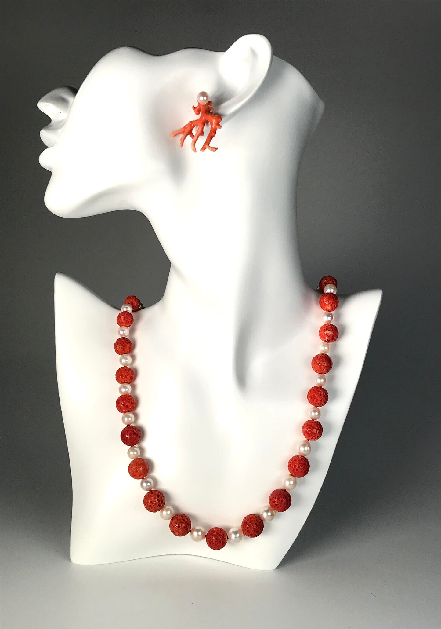 Extra large Red Sudama coral and Akoya Pearl Necklace