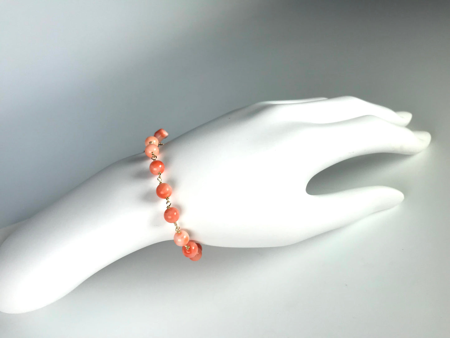 Natural pink coral bracelet 14K gold filled toggle ring with coral bar