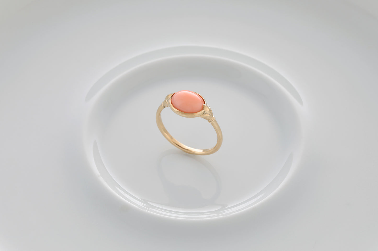 Angel skin coral solid 14K gold Lotus Ring